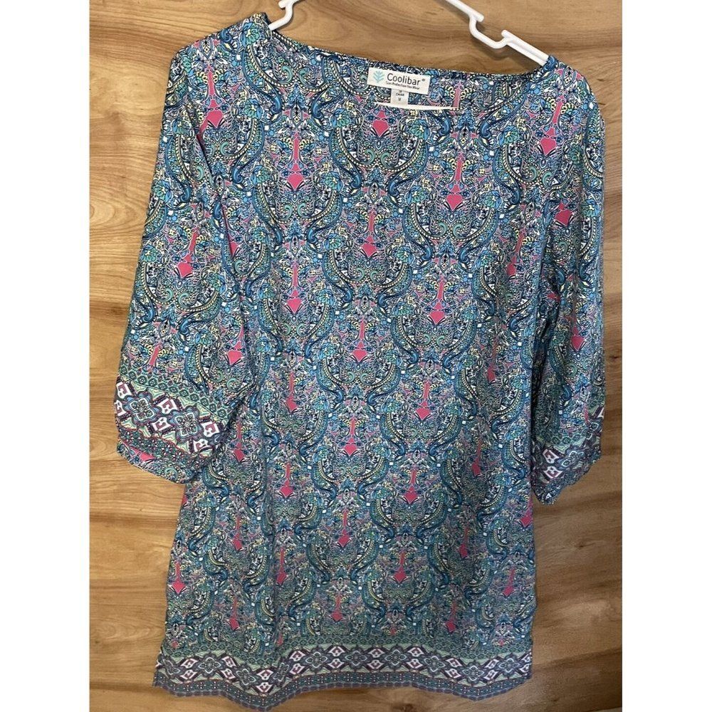 COOLIBAR 50+ UPF SUN PROTECTION FLORAL PRINT TUNIC DRESS Medium Swim Coverup